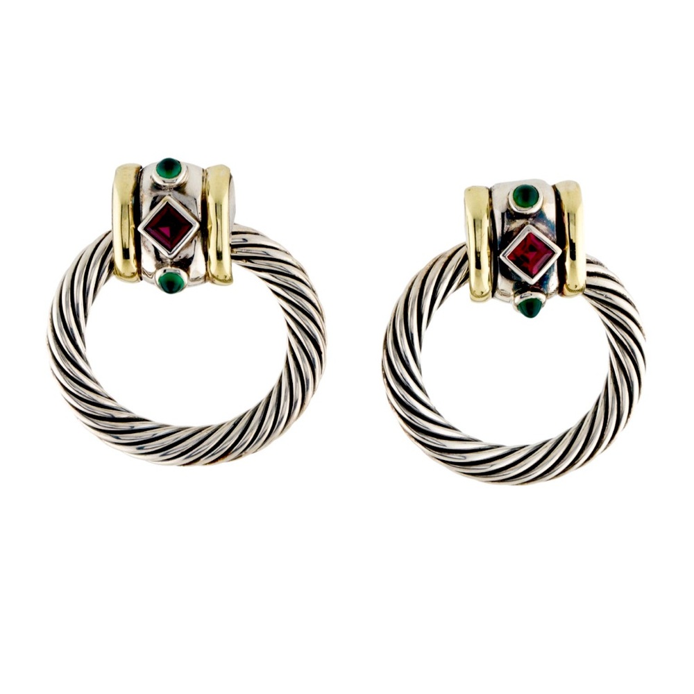 DY Dyes Chalcedony & Garnet Door Knocker Earclips